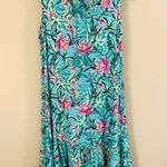 Stella Parker Collection Tropical Floral V Neck Tassel Sleeveless Ruffle Dress L Blue Size L Photo 0