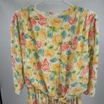 Vintage Floral Midi blouson pleated skirt tie front top dress secretary 14 Yellow Photo 5