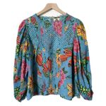 Farm Rio  Toucans Lace Inset Balloon Sleeve 100% Cotton Blouse Top Size Small Photo 1