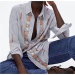 NWT Zara Collection S Striped Embroidered Embellished cotton Button Up Shirt Photo 13
