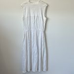 Vince  Sleeveless Shirred Band Collar Linen Blend Midi Dress in White Size: M Photo 7
