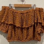 Free People Eyelet Off Shoulder Brown Crop Top Photo 0