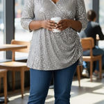 Silver Sequined Blouse Holiday Party Size 5XL Photo 1