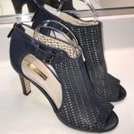 Louise et Cie  Women’s Olivia 2 Leather Navy Blue Cut Out Stacked Stiletto Heels Photo 0