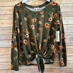 Nine Britton  Top Women’s Sz Small Billie Tie Front Brushed Knit Olive Floral NWT Photo 0
