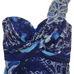 Rickie Freeman Teri Jon Formal One Shoulder Silk Beaded Maxi Dress Size 6 Blue Photo 1