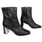 LINEA PAOLO Black Leather Valentin Heeled Ankle Bootie Square Toe Women's 9.5 Photo 2