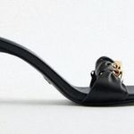 ZARA NEW  Chain Trim Heeled Sandals BLOGGERS FAVE BLACK GOLD COMFORT EU 41 US 10 Photo 3