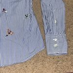 J.Crew Perfect Pinstripe Button Up Bee Insect Embellishment Jewels Blue White 0 Photo 3