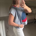 PAMUT red white and blue patchwork denim gingham shirt sleeve Top ! Size M Photo 7