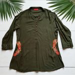 SAACHI Olive Green Embroidered Tunic Top – 2XL – Boho Floral, Pockets Size 2X Photo 4
