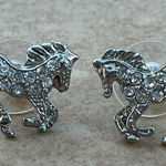 Boutique Silver Tone Crystal Galloping Horse Equine Style Statement Stud Earrings Photo 0