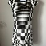 Akris Punto  Striped Dress Womens Size 10 Ruffle Skirt Cap Sleeve Black White Photo 1