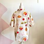Bakery Print Novelty Camp‎ Shirt Bread Pastry Button Up Quirky Food Print Small Photo 1
