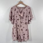 Free People Stealing Kiss Mauve Floral Romper Ruffle Flutter Sleeve Tie Front M Photo 2