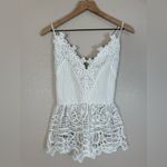 Endless Rose White Eyelet Lace Peplum Plunge Crochet Strappy Tank Top Small Photo 1