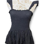 Japna Japan Smocked Black Eyelet Tank Top Cottage Core Classy Peplum Soft Girl Size  M Photo 0
