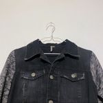 Free People Denim Trucker Jacket Black Knit Hoodie SZ XS Photo 6