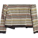 ZARA Long Sleeve Jacquard Striped Crop Jacket Embroidered Detail XS Neutral Photo 7
