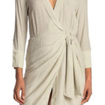 Brochu Walker NWT Maddie Womens XS Tie Front Wrap Shirt Dress Beige Crepe Photo 0