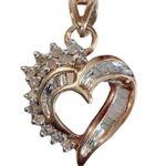 Diamond 10k Heart Pendant Necklace Solid Yellow and White Gold Photo 0