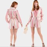 Francesca’s Coco & Jaimeson Brand Rosy Stripe Belted Linen Romper Cream Pink M Red Size M Photo 1