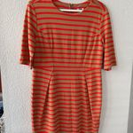 Fossil  Orange Striped Knee Length Dress 3/4 Sleeve Exposed Zipper Back Sze Large Photo 7
