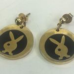 Playboy Vintage 80's  Bunny earrings gold tone black 3/4" circle Photo 0
