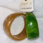 Piper  K Bangle Bracelet Set (2) Green & Tan NEW! Photo 0
