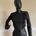 Faux Leather Pu Leather Mock Neck Crop Top Tee T Photo 1