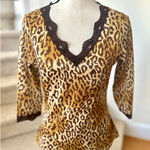 INC Y2K Brown Tan Leopard Animal Print Cheetah Lace Sparkle V Photo 0