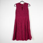 Burberry London Cotton Allover Swirl Lace V Neck Notch Sleeveless Midi Dress Red Photo 0