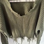 Love j Long Sleeve Sweater L Green Raw Edge Distressed V Neck Streetwear Grunge Photo 1