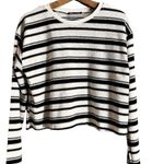 ZARA Crop Rustic Sweater Striped Long Sleeve Cotton White Black Crew Neck Medium Photo 7