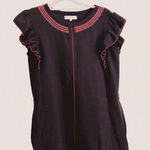 Casilda Mutt Black Embroidered Shift Dress – Red & Pink Floral, Flutter Sleeve S Photo 0