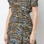 Saloni puff sleeves lea silk ink tiger mini wrap‎ dress size 4 mob wife Yellow Photo 0