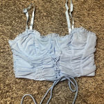 Tic Toc Elegant Sky Blue Ruched Crop Top Photo 0