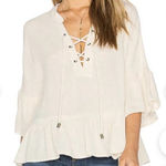 Frye Lace Up Sheer Ruffle Top in Cream Women’s Size Large Photo 0