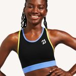 Peloton S Colorblock Racerback Sports Bra Black Lime Blue Mesh Cutout Photo 2