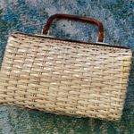 Vintage Shoe World woven lucite top handle basket purse Tan Photo 5