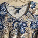 Karen Scott  Blue and Beige Floral Paisley Blouse Photo 2