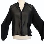 L8ter Black Long Sleeve Sheer Button Down Hi-Lo Top •Size Medium Photo 2