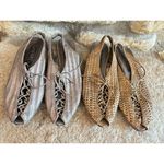 2 PREVATA Vintage 80s Pewter & Bronze Leather Woven Bottega Vibe Sandals 7 Photo 6