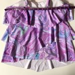 Purple/Blue Marble Tiered Ruffled Swim Suit Top Size M EUC Purple Size M Photo 8