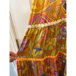 Celia B Lobelia Dress XS Multicolor Floral Midi Pom Pom Trim Boho Orange Photo 10