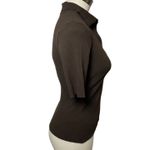 Cotton Citizen Ribbed Knit Polo Top Brown V-Neck Stretch Fitted Shirt Size M Photo 3