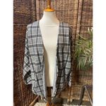 Riah Fashion Gray Open Plaid Cardigan with Pockets L Photo 9