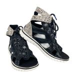 Sorel Tivoli Cut Out Calf Hair Sneaker Gladiator Sandals Sz 8 Black Photo 2