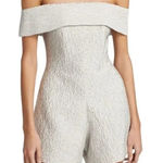 Jonathan Simkhai Gray Silver Valerie‎ Off the Shoulder Jacquard Romper XS Photo 0