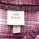 Knox Rose  Boho Burgundy Plaid Babydoll Smocked Flannel Shirt Top ~ Women's LARGE Photo 5
